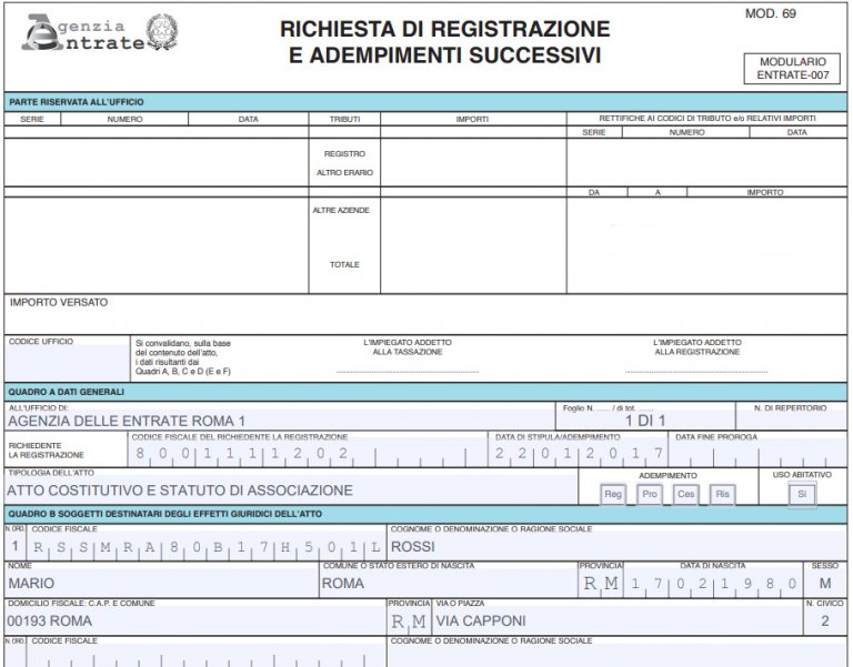 Compilazione del Modello 69 Esempio e Fac Simile