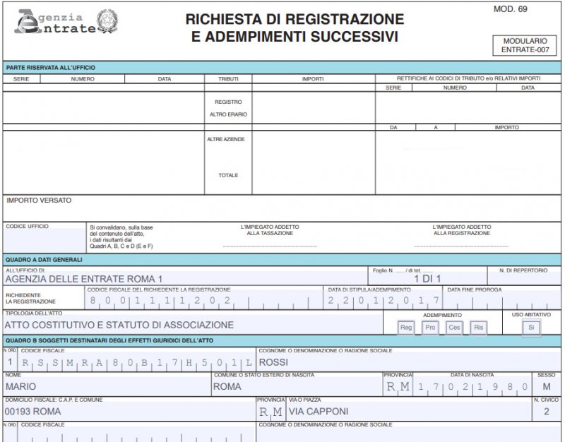 Compilazione Del Modello 69: Esempio E Fac Simile