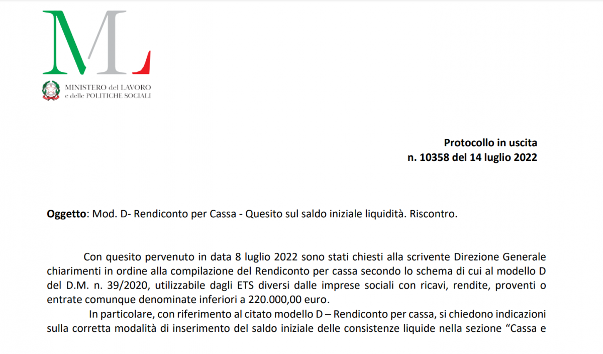 Il Saldo Di Cassa Iniziale Nel Rendiconto Per Cassa Per ETS - Asso360